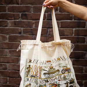 Cotton Shopping Bag with “Tapestry of War” Print