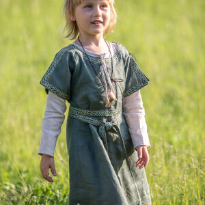 Cropped linen short-sleeved tunic for kids "Ursa the Curious"