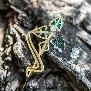 Elven brass and enamel fibula “Water Flowers” cloak pin