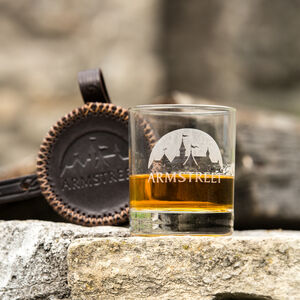 Embossed Leather Case and Engraved Whisky Glass