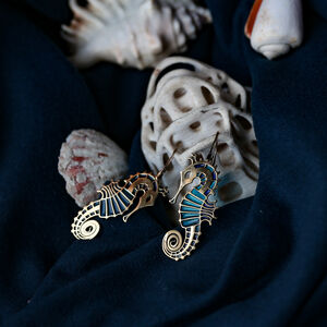 Enamel and brass seahorse earrings “Sea Born”