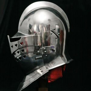 Burgonet Helmet with Authentic visor with 2 sliding plates side view