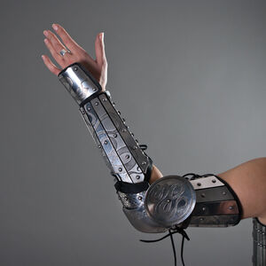 Functional Etched Arm Armor Set For Sale Available In Stainless Brown Leather Black Leather By Medieval Store Armstreet