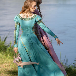 “Water Flowers” Medieval Dress with Puffed Sleeves