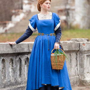 Renaissance costume “German Rose”: linen chemise, blue dress and overdress