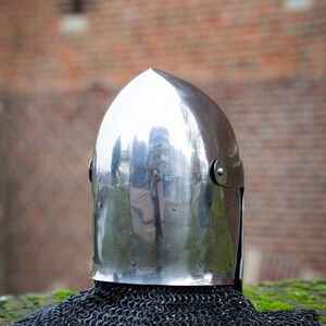 Harnischefechten bascinet with aventail and perforated visor HEMA fencing helmet