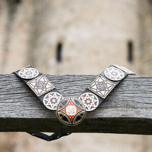 Heraldic leather and enameled brass belt for Gothic knight