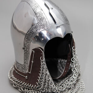 Medieval Italian Etched Bascinet Helmet Narrow Face