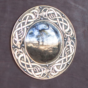 Stainless Steel Shield's Boss with Etched Brass Decorations