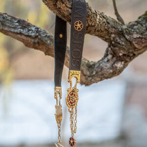 Leather and brass belt with enamel “German Rose”