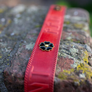 Leather and brass belt with enamel “German Rose”