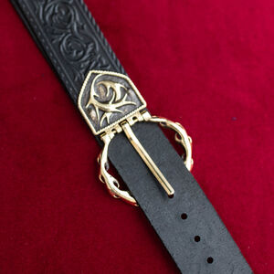 Medieval leather belt with cast brass “Lion”