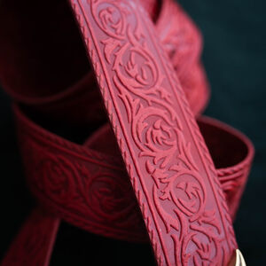 Red Medieval leather belt with cast brass “Lion”