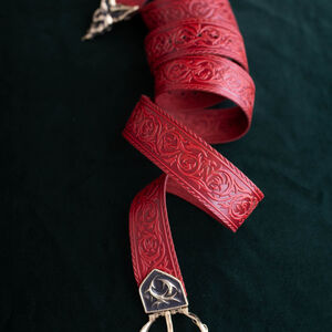 Red leather knighly belt with cast brass “Lion”