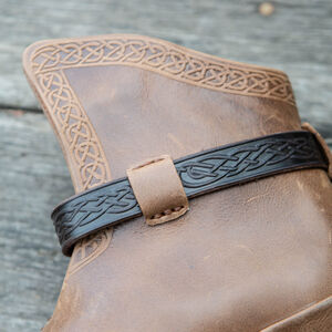 Leather Viking Shoes with Strap Closure and Knotwork