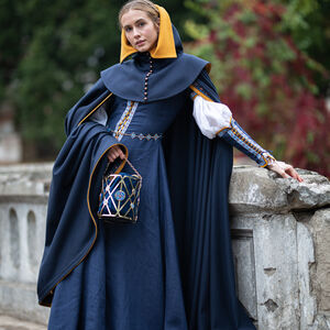 Blue Medieval Wool Cloak with Hood