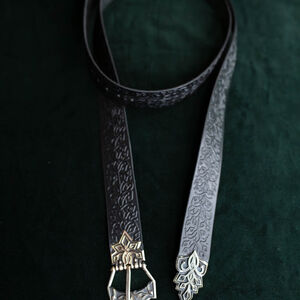 Medieval leather belt with cast buckle and embossing "Dark Wolf"