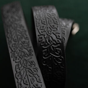 Medieval leather belt with cast buckle and embossing "Dark Wolf"