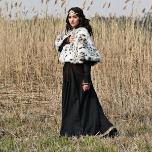 MEDIEVAL BLACK COTTON DRESS WITH BODICE AND PELERINE  "Lady hunter" 