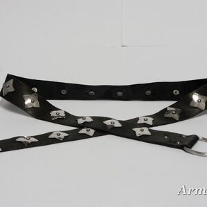 Handmade medieval black leather belt with steel coined accents