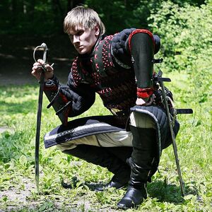 MEDIEVAL LAMELLAR LEATHER BLACKENED STEEL ARMOR SUIT