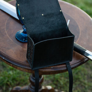 Medieval leather bag with brass wolf panel “Dark Wolf”