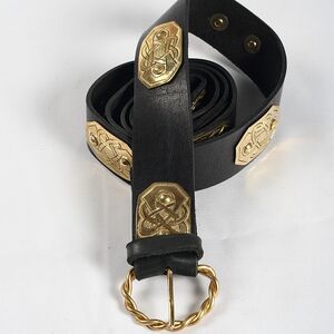 MEDIEVAL LEATHER BELT WITH HANDMADE BRASS ACCENTS AND CLASP