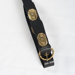 MEDIEVAL LEATHER BELT WITH HANDMADE BRASS ACCENTS AND CLASP