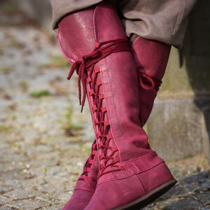 Medieval Fantasy Red Leather Boots “Forest”