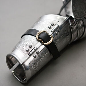 Etched arms armour with handmade clasps and internal hinges