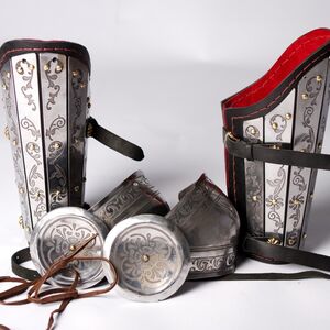 Armor bracers splinted with elbow cops and western style etching on it