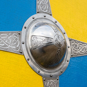 Painted Viking Shield with Etched Accents