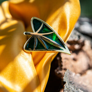 Pair of Enamel and Brass Elvish Cape Pins “Water Flowers”