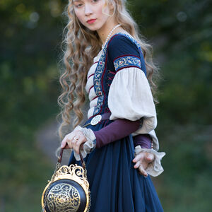 “Renaissance Memories” Spherical leather bag with adjustable straps and brass accents