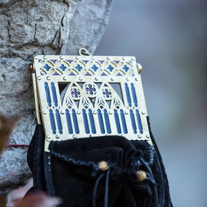“Renaissance Memories” suede bag with a brass frame