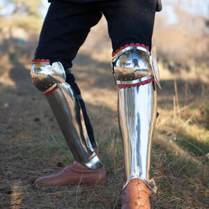 Late 14th Century European Armour for the Lower Leg - Greaves and Cops front and side view