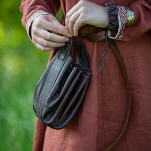 Round embossed leather bag "Fireside Family"