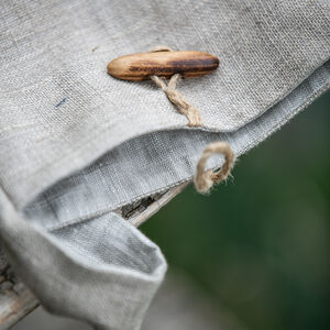 Sackcloth linen kids bag with wooden toggle “First Adventure” pouch