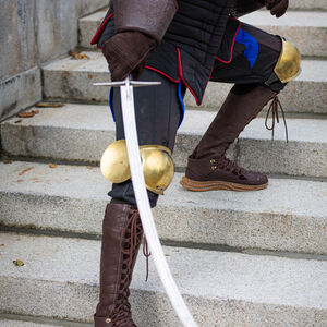 Set of spring steel medieval combat knee and elbow cops with round leaves