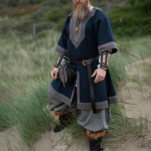 Short-sleeved Viking woolen tunic with trim, hand stitching and accents "Ingvar the Sailor"