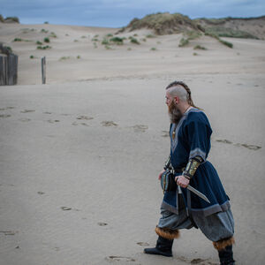 Short-sleeved Viking woolen tunic with trim, hand stitching and accents "Ingvar the Sailor"