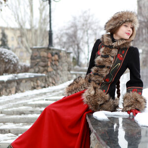 Wool coat with fur hat and muff "Russion Season"