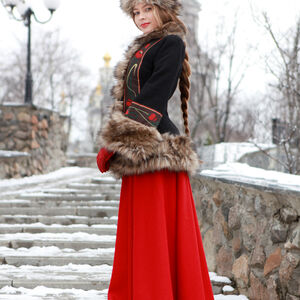 Wool coat with fur hat and muff "Russion Season"