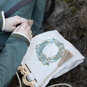 Small Hedeby bag with handmade embroidery and wooden arched handles