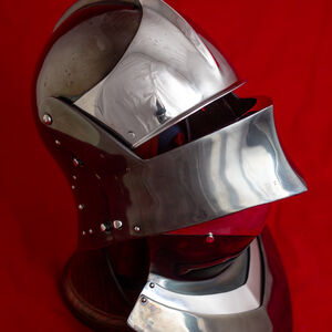 Spring steel sallet helmet with contrasting accents