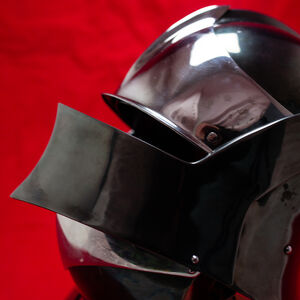 Spring steel sallet with contrasting accents and bevor