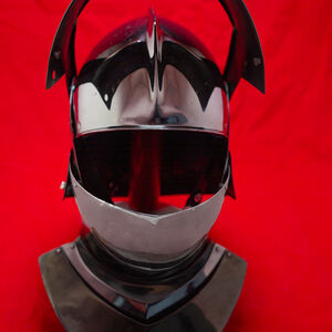 Sallet helmet with bevor in tinted spring steel