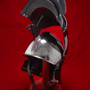 Spring steel sallet with up right integrated bevor