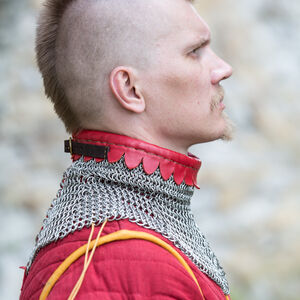 Side view of stainless steel chainmail gorget by ArmStreet