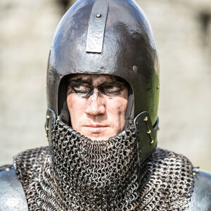 Blackened Klappvisor Bascinet XIV century helmet “The Wayward Knight” 